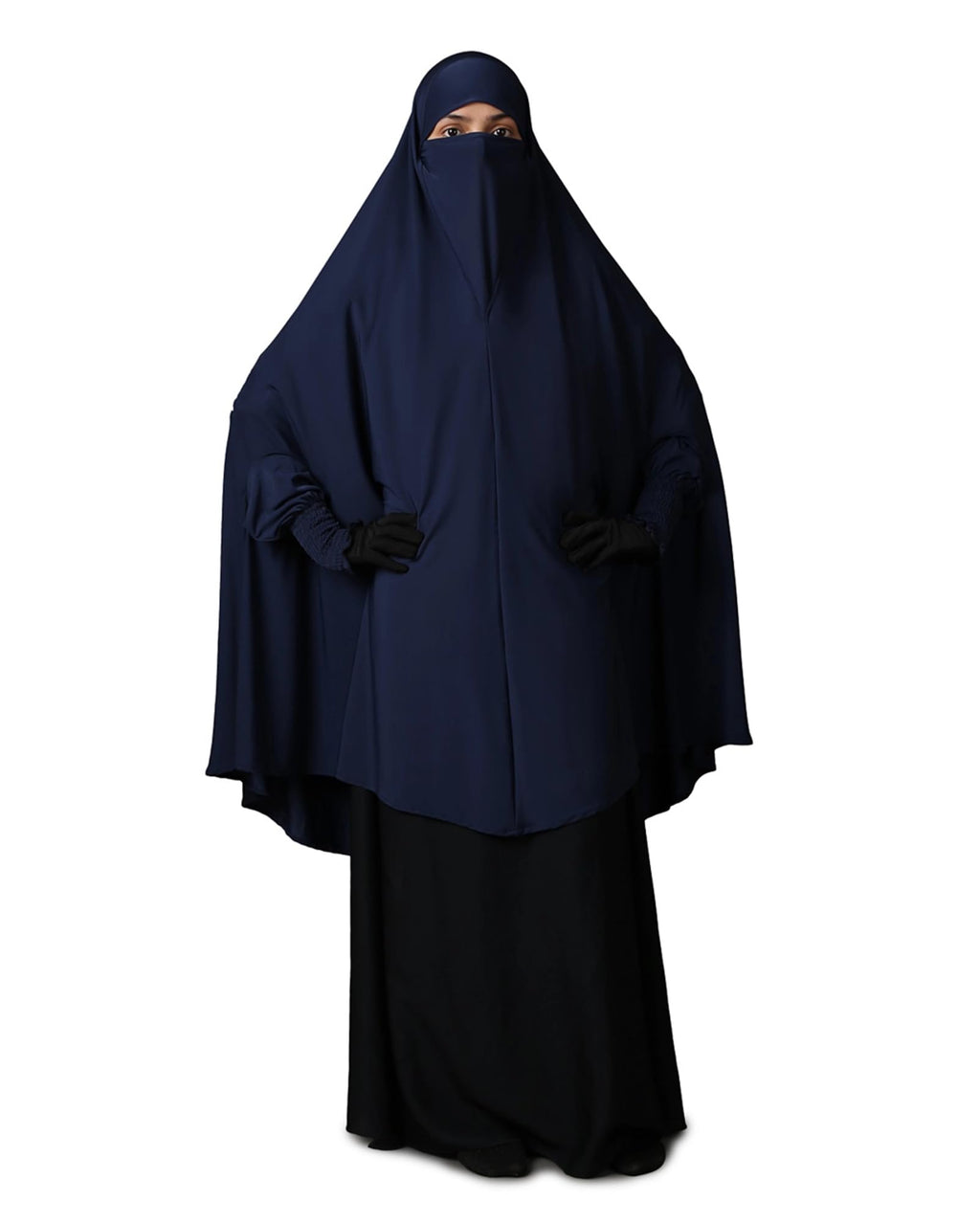 ICW Women Stretchable Jersey Smoking Sleeve Jilbab Cum Prayer khimar Hijab (Free Size) (Blue)