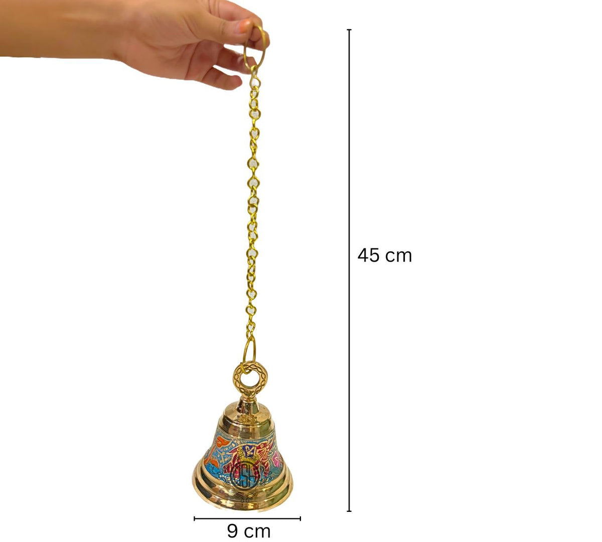 DSH Brass Hanging Bells for Puja Room Decoration Items Hanging Bell for Mandir Temple Decor Ghanti for Mandir. (Blue, H-4.5 Inch)
