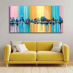 VIBECRAFTS A Fantasy Coastal city with a Rainbow Background Premium Canvas Wall Painting With Frame for Living Room Drawing Room Home|Office|Gift (PTVCH_2226N)