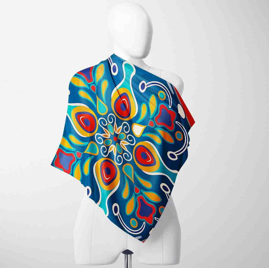 KANJAARA Elegant Japanese Floral Silk Scarf, Premium Satin Square Bandana, 40 x 40 inches, Multipurpose Fashion Accessory for Head Wrap, Neck Wear, Handbag Decoration (D-287)