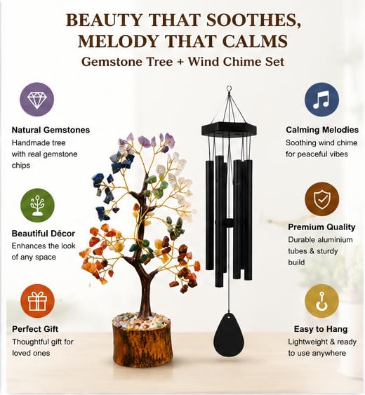 DK Twin Aura™ - Wind Chime with Seven Chakra Tree Combo for Home Decor