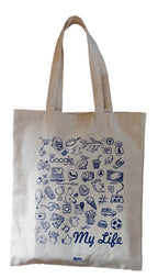 Arka Home Products Cotton My Life Printed Canvas Tote Bag, 17x14 Inch (Off-White)