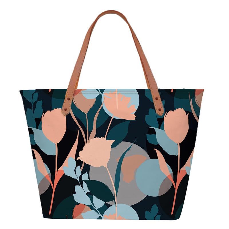 The Purple Tree Womens Oversized - Floral Tote Bag For Travel & Daily Use, College Bag, Gifts - Large Capacity Handbag - Contemporary, Black
