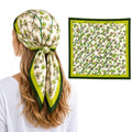Etietnic Satin Square Head Scarf for Women,GREEN FLOWER Printed