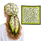 Etietnic Satin Square Head Scarf for Women,GREEN FLOWER Printed