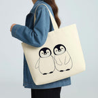 INDUVERA Cotton Canvas Tote Bag for Women | Cute Penguin Print Handbag | Eco-Friendly Reusable Shopping Bag for Girls, College, Office & Daily Use