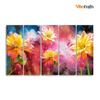 VIBECRAFTS Yellow Flower Canvas Wall Painting of Five Pieces For Home|Office|Living Room|Gift (PTVC5Pcs4_8664)