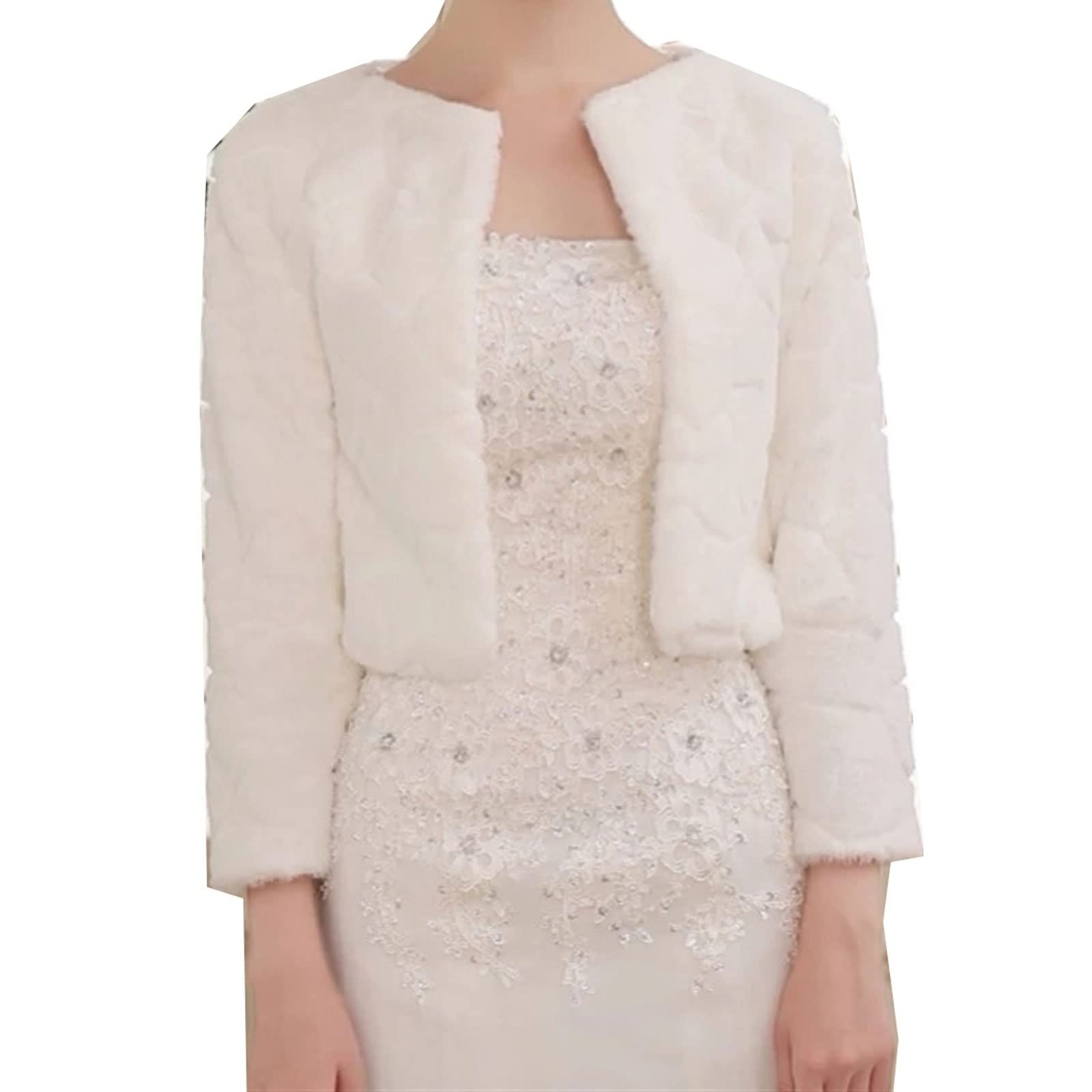 ZARUFT Womens Coat. Wedding Shawl 3/4 Long Sleeve Women Late Fall Winter Bridal Wrap Warm Fur Wrap Bridal Jacket Evening