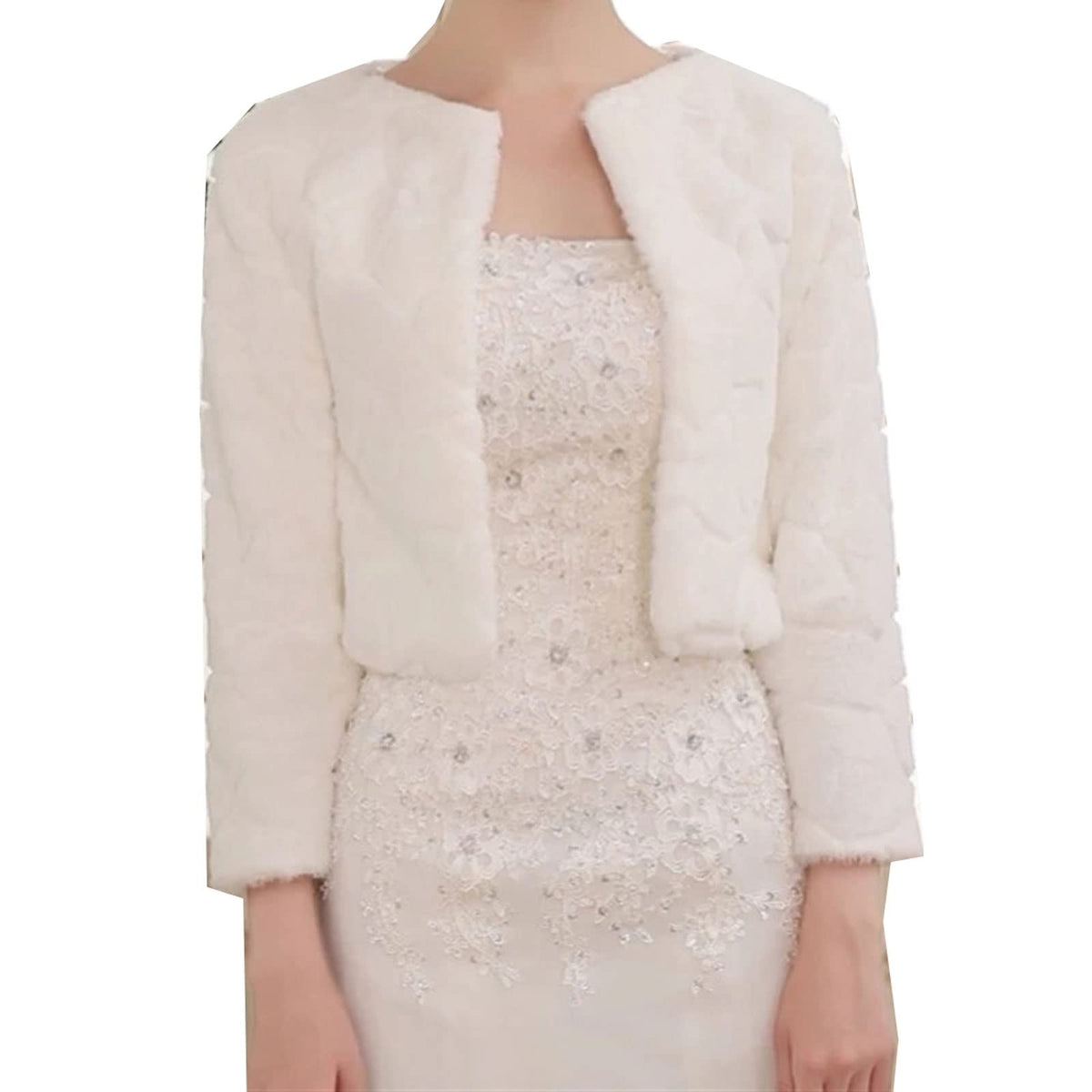 ZALHIN Jacket. Wedding Shawl 3/4 Long Sleeve Women Late Fall Winter Bridal Wrap Warm Fur Wrap Bridal Jacket Evening