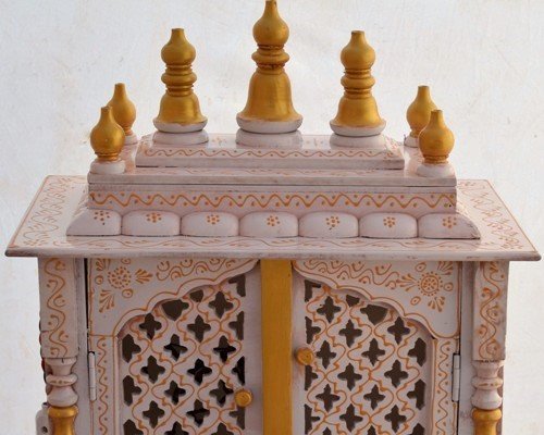 Jodhpur Handicrafts Beautiful Wooden Pooja Mandir for Home/Temple for Home and Office/Puja Mandir/Puja Stand/Pooja Mandapam with Led Spot Light (Brown_11.8 Inch X 17.7 Inch X 60 Inch)