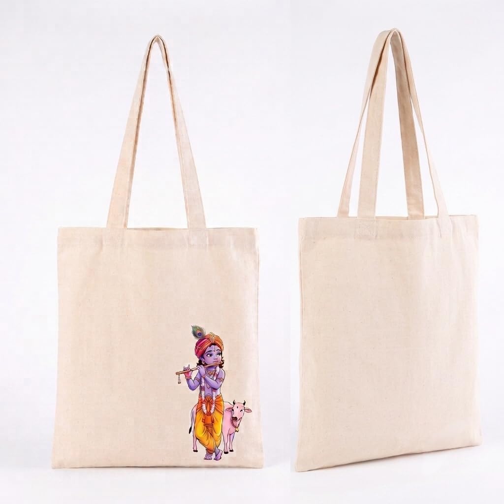 aurora trading Cotton Tote Bag with Sacred God Prints (1, KRISHNA)