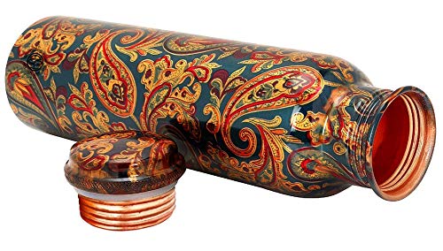 DSH Copper Bottles for Water 1 Litre Printed Design with Fine Art Work, Yoga Water Bottle 1000 ML (Color 07)