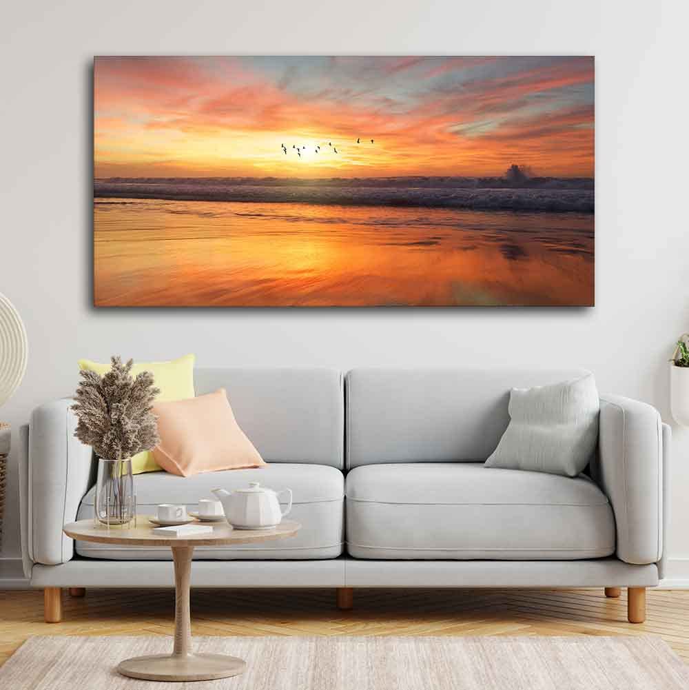 VIBECRAFTS Canvas Paintings for Living Room Drawing Room Sunset Canvas Wall Painting Fitted With Wooden Frame for Home | Office | Gift (PTVCH_2419)