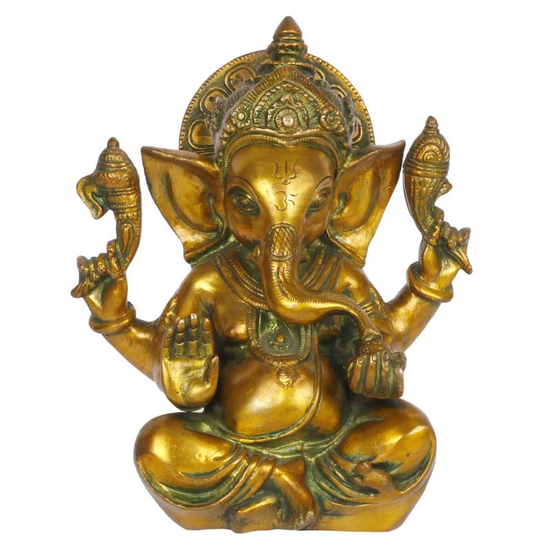 Svarup Brass Sitting Ganesha Idol in Multicolor Height 8 Inch Weight 3 Kg