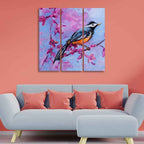 VIBECRAFTS Bird With Nature 3 Pieces Canvas Wall Painting Fitted With Wooden Frame For Home | Office | Living Room | Gifts (PTVC3Pcs1_9503)