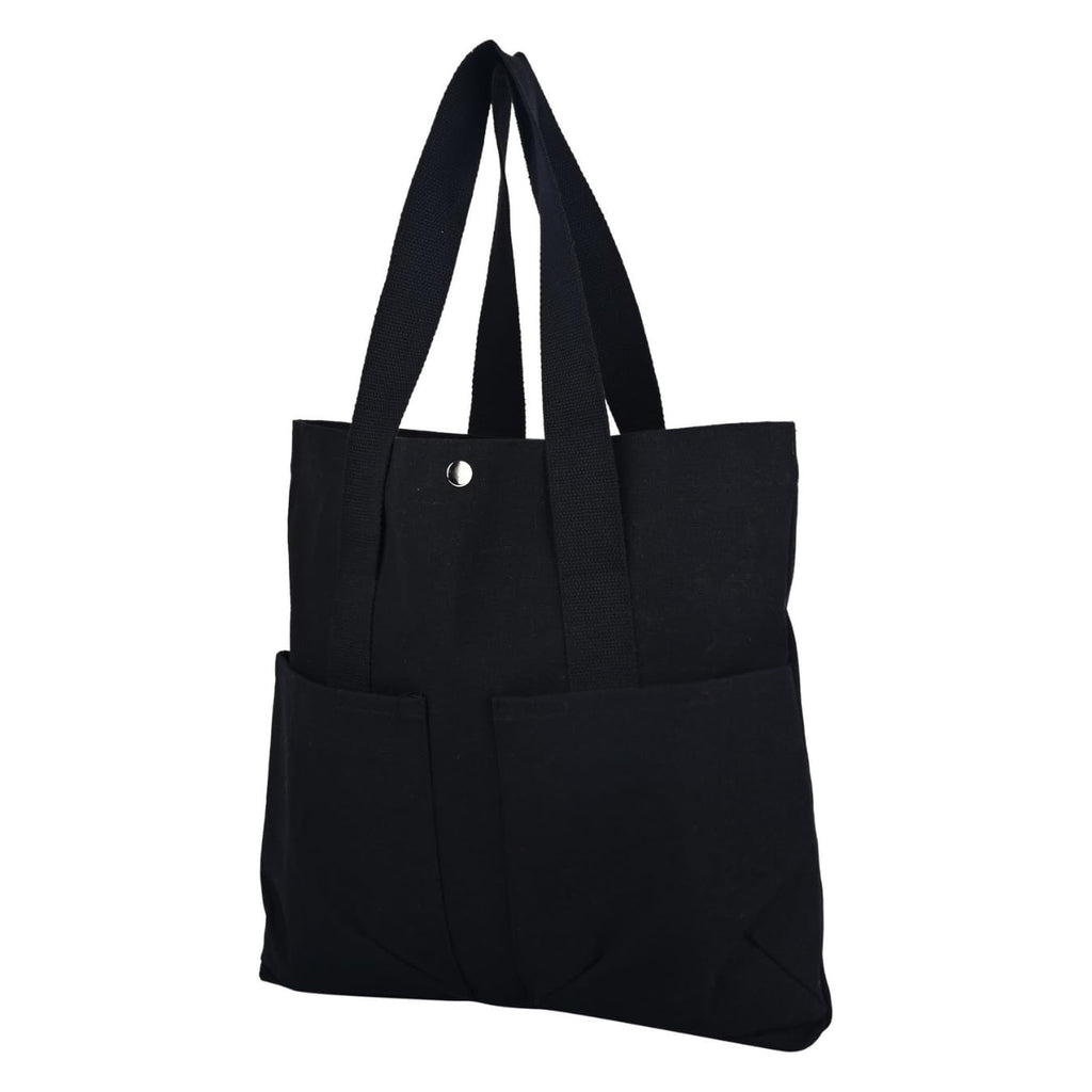 NECAVU Canvas Tote Bag for Women | Aesthetic Canvas College Bag for Girls with Inner & Outer Pockets | Cotton Utility Women Handbags for Shopping, Travel & Daily Use | Black