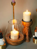 Araana Home Glass Candle Holder with Wooden Base - Decorative Centerpiece for Home Décor, Living Room, Dining Table, and Special Occasions - Home Decore.
