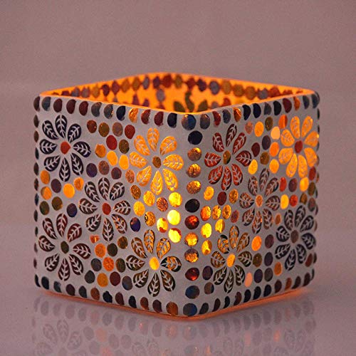 The Purple Tree Sqaure Mosaic Tealight Candle Holders (Pack of 2), Diwali Candle Holder, Mosaic tealight Holder, Diwali Gift,