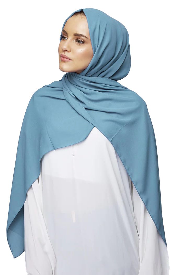ICW GIRLS GEORGETTE SOLID PLAIN SCARF STOLES SHAWL HIJAB FOR WOMEN 85 X 180 CM (Pastel Blue)