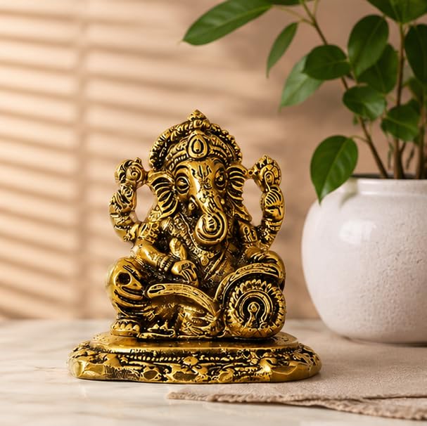 KridayKraft Ganesha ji Reading Book Statue,Ganpati Murti Idol for Pooja & Home,Office Décor Ganesh Idol for Car Dashboard Religious Showpiece for Decoration & Gifting Article...