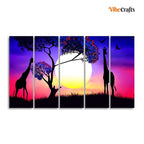 VIBECRAFTS Pair of Giraffe at Night Canvas Wall Painting of Five Pieces For Home|Office|Living Room|Gift (PTVC5Pcs4_8736)