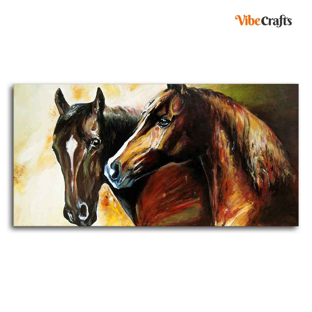 VIBECRAFTS A Pair of Horses Premium Canvas Wall Painting With Frame for Living Room Drawing Room Home|Office|Gift (PTVCH_2224N)