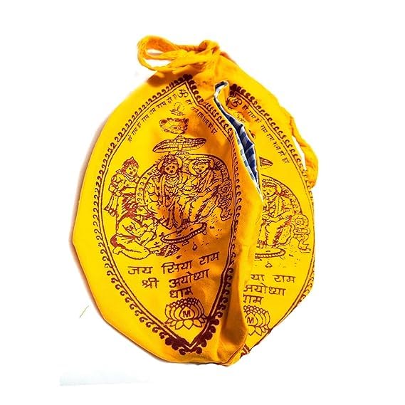 Awadh 1pcs Jai Siya Ram Name Gomukhi Japa Mala Jholi Yellow Cotton Bag for Jaap Yellow (Pack of 1)