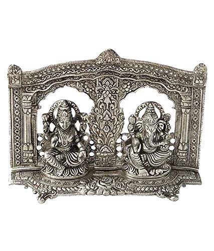 Prince Home Decor & Gifts White Metal Siver Plated Royal Laxmi Ganesh Mehrav Diya God Idol