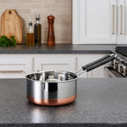 Copper Bottom Sauce Pan Tea Maker Milk Coffee pan bhgoni Stainless Steel Sauce Pan with Handle, Flat Base, Tea Pan, Milk Pan Tapeli Patila, Pot (Copper -1000 ml)