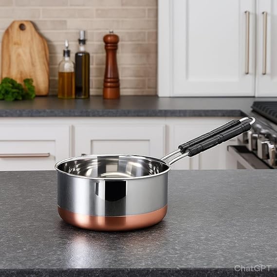 Copper Bottom Sauce Pan Tea Maker Milk Coffee pan bhgoni Stainless Steel Sauce Pan with Handle, Flat Base, Tea Pan, Milk Pan Tapeli Patila, Pot (Copper - 2000 ml)