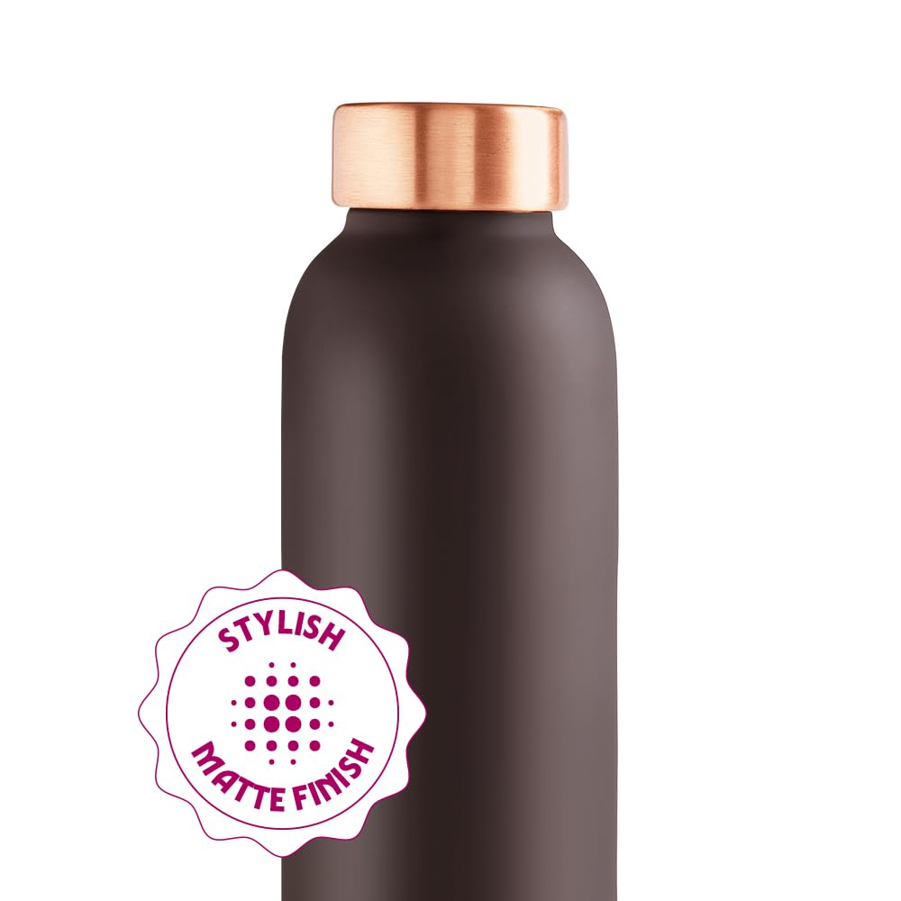 Borosil Eco Copper Bottle with Glass Set | 1L Bottle with 2 Tumbler (250 ml Each) | 100% Pure Copper with Anti-Oxidant Properties of Copper for Daily Use (Brown)