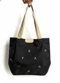 BAGILO Korean Style Heart Embroidery Tote Bag - Cute Shoulder Bag, Student Book Bag, Durable Ladies Handbag, Shopper Bag (Black)