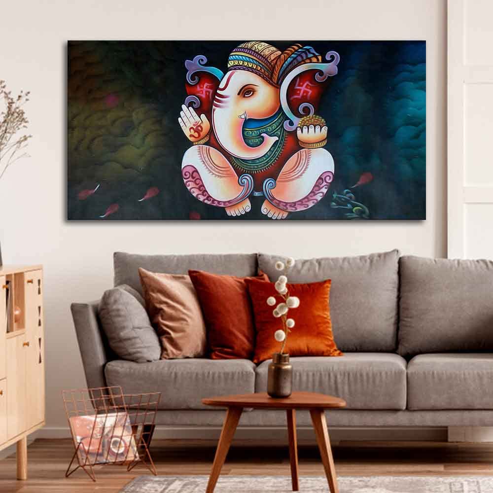 VIBECRAFTS Canvas Paintings for Living Room Drawing Room Shri Ganesha Canvas Wall Painting Fitted With Wooden Frame For Home | Office | Living Room | Gifts (PTVCH_2569)
