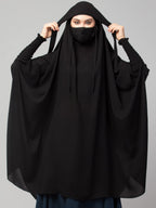 Bashariya Female Polyester Khimar-Long Prayer Headwrap Hijab With Mouth-Piece (Black)