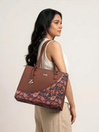 ZOUK Office Essential Bag | Jute | Vegan Leather Handcrafted Tote Bag With Double Handle Shoulder Strap | Paisley Print