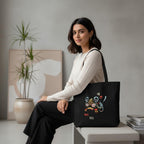 Large Cotton Canvas Tote Bags for Women and Girls with Bottle Holder Black College Tote Bags with Zipper & Inner Pocket Travel Beach Shopping Work Office Daily use Handbags (Korean Black)