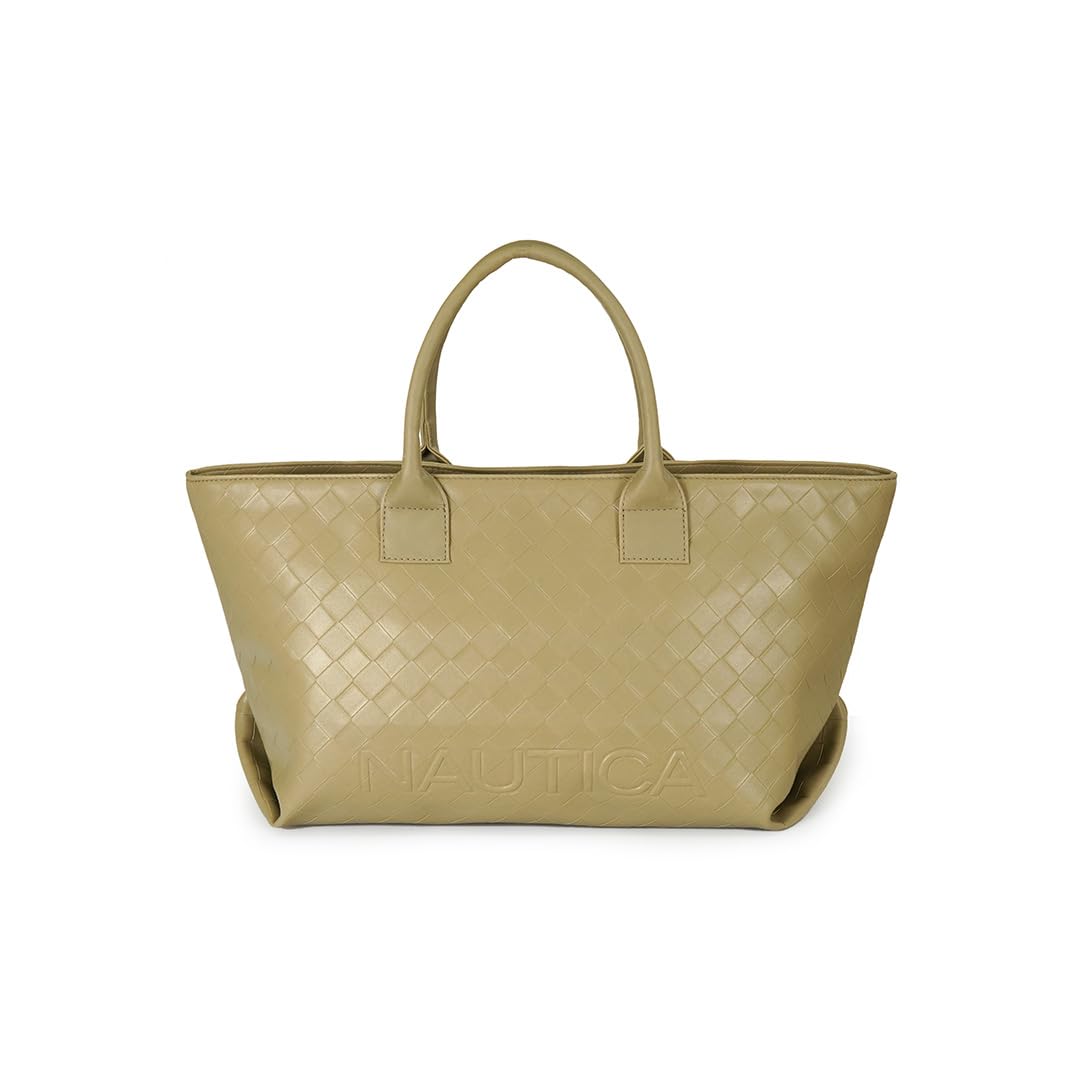 Nautica Women's Large Tote Bag | Durable PU with Quilted Design & Padded Grab Handles Ladies Shoulder Bag | Premium Spacious Handbag with Magnetic Closure for Girls | Beige