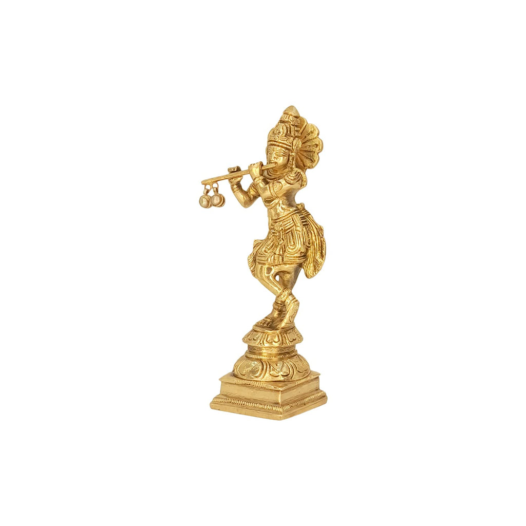 SVARUP Brass Krishna Murti Playing Flute in Gold Color Height 6 Inch