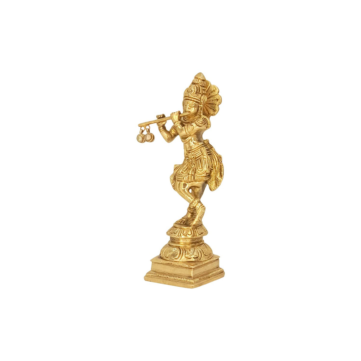 SVARUP Brass Krishna Murti Playing Flute in Gold Color Height 6 Inch
