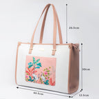 Strokes by Namrata Mehta Box Tote Bag for Women | Fits 16 Laptop | Large Tote Bag For Office Use and Work | Vegan Leather (Peachy Crane Paradise Box Tote bag)