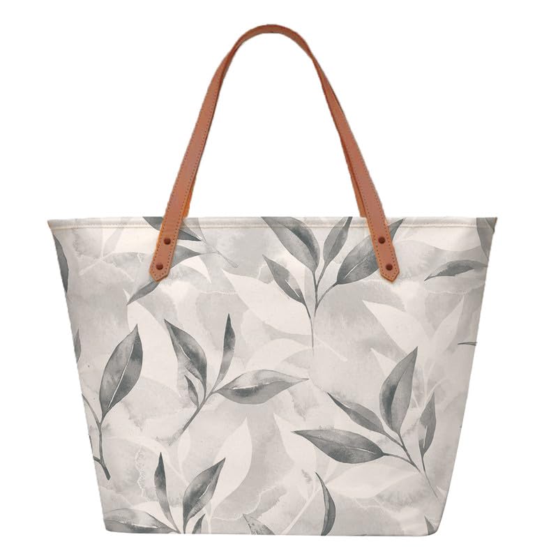 The Purple Tree Womens Oversized - Leafy Tote Bag Zip, College Bag, Travel & Daily Use, Gifts - Large Capacity Handbag - Contemporary, White
