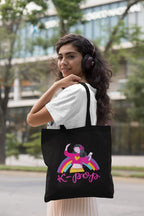 YaYaCafe BTS Printed Canvas Cotton Black Tote Bag with Zipper for Women & Girls
