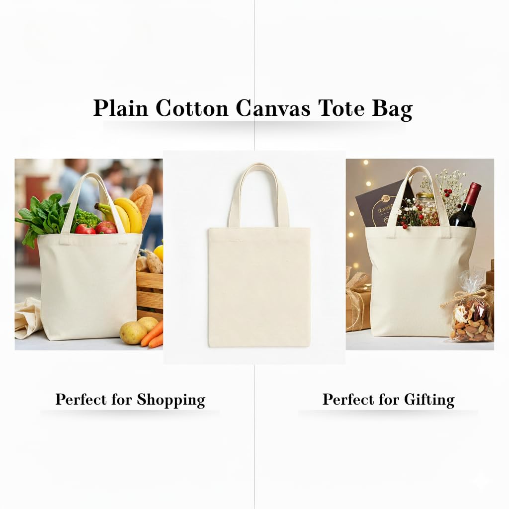 ECOCARRY 14x18 Inch (12 Pcs) Plain Canvas Tote Bag | 100% Organic Reusable 150 GSM Cotton Handbag for Shopping, Daily Use, Travel, Grocery, Gifting, Craft Diy, Painting, School, Office and Storage