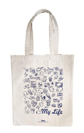 Arka Home Products Cotton My Life Printed Canvas Tote Bag, 17x14 Inch (Off-White)