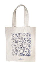 Arka Home Products Cotton My Life Printed Canvas Tote Bag, 17x14 Inch (Off-White)