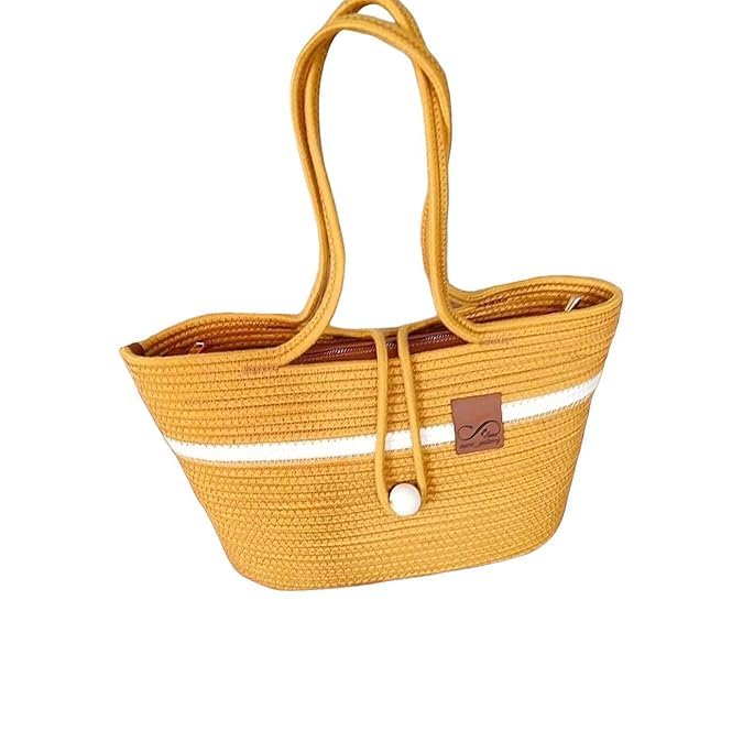 BEAUTIFUL HOMMIES Attractive Hand Bag |large Tote Bag |Summer Bag | Bucket Bag | Basket Bag | Bamboo Tote | Beach Bags for Women|Boho Bag|Handbag |Jute Bag |Handmade Bag (YELLOW STYLISH)