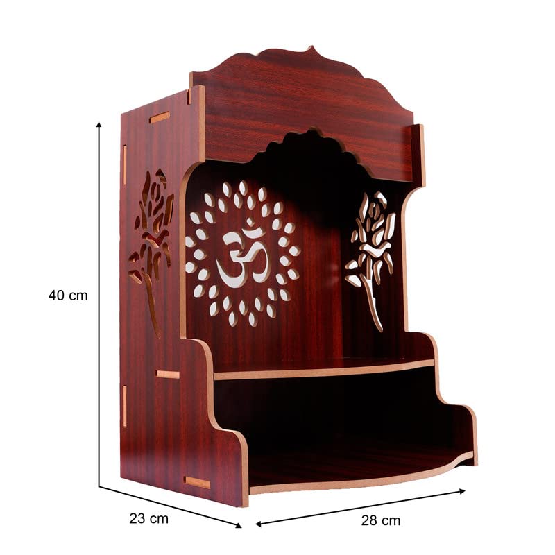 Beautiful Wooden Pooja Stand for Home/Mandir for Home/Temple for Home and Office/Puja Mandir for (Dark Brown_40 CM X 28 CM X 23 CM)