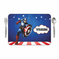 VS GIFTS Customized Table Mat with Name & Design Engraving | Personalized Dining Mat with Spoon & Fork | Customized Birthday Gift for Kids (Captain America)