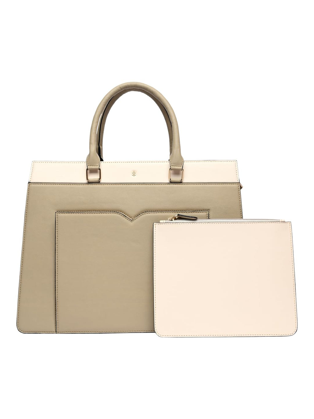 HORRA 13 Inch Laptop Bag For Women Office use with Padded Laptop Compartment and Extra Pouch- Beige| Laptop Tote Handbag for Work| For College| Stylish Vegan Leather Handbag | Daily & Travel Use