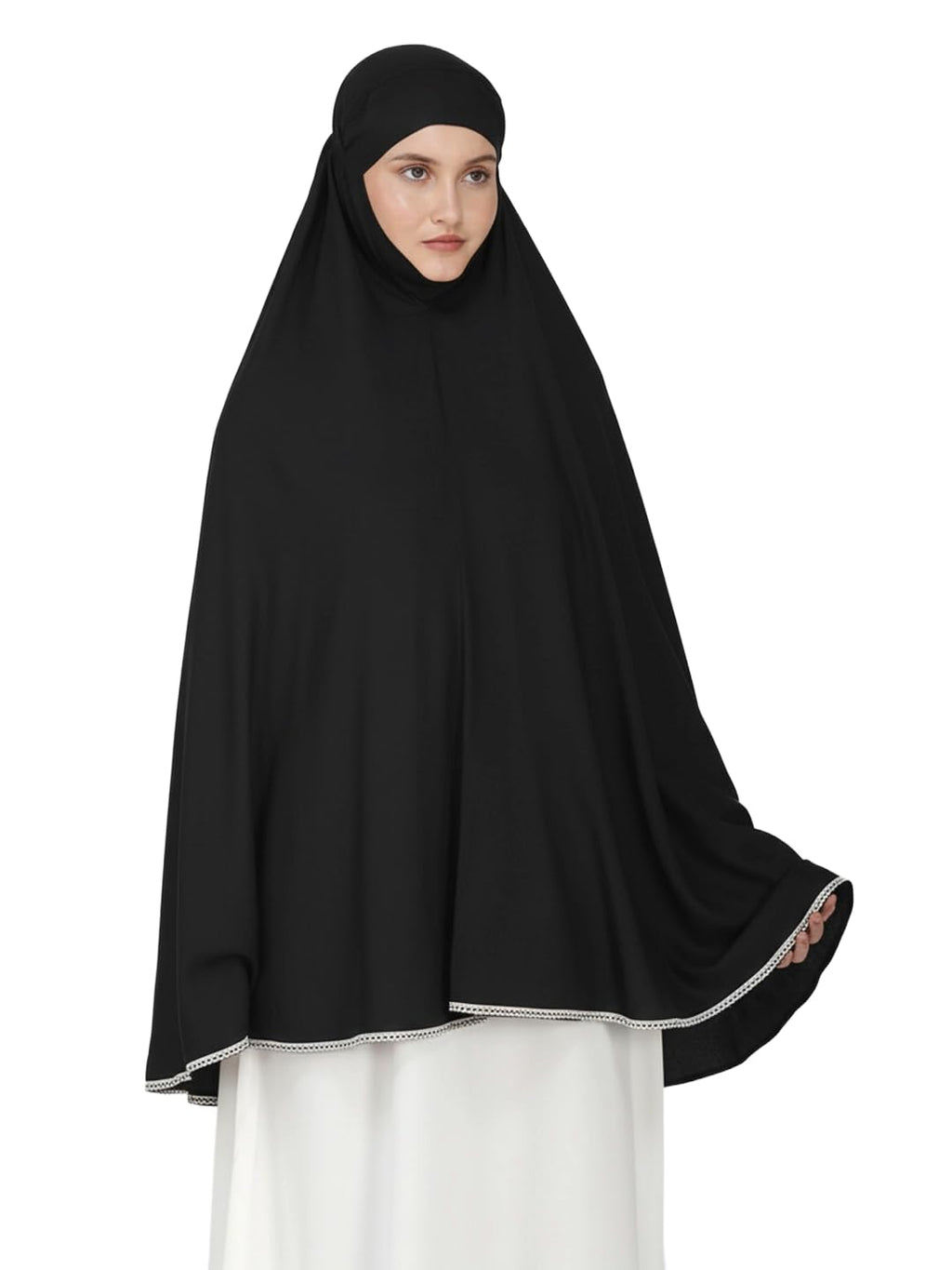 ANAApparels ANA Arisha Black Solid Prayer Dress – Soft Rayon Cotton Namaz Makhna with Tie Knot | 40″ Front × 44″ Back | Lightweight, Ready to Wear for Hajj, Umrah & Salah